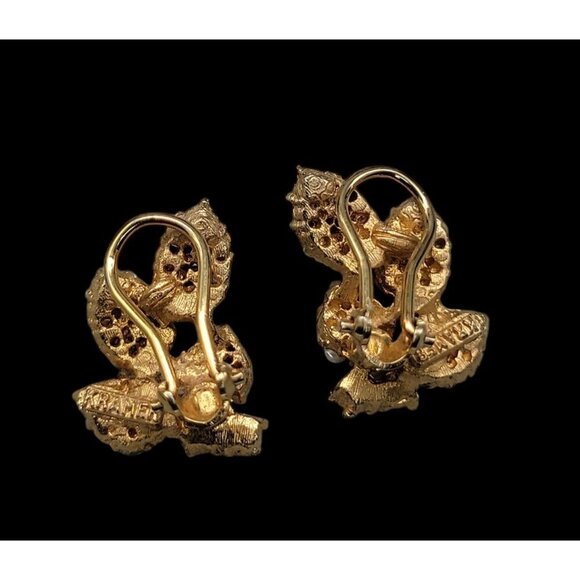 Kramer Vintage 1940s Clip On Earrings Faux Pearl Rhinestones Gold Tone Signed - Picture 9 of 11